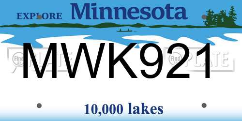 MWK921 Minnesota License Plate