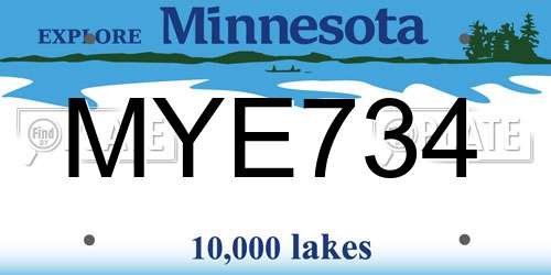 MYE734 Minnesota License Plate