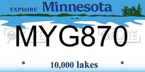 MYG870 Minnesota License Plate