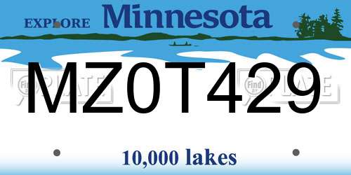 MZ0T429 Minnesota License Plate
