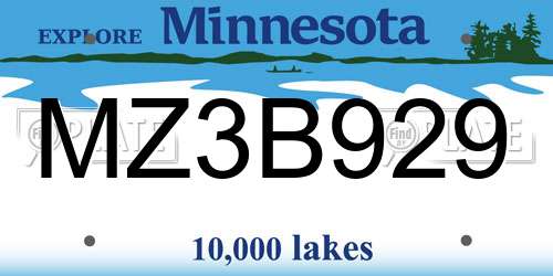 MZ3B929 Minnesota License Plate