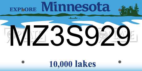MZ3S929 Minnesota License Plate