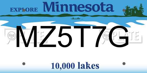 MZ5T7G Minnesota License Plate