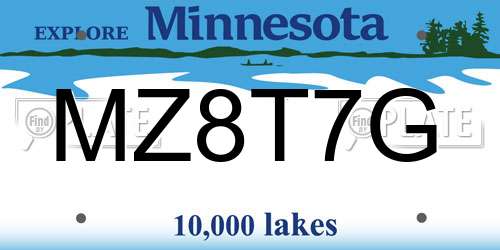 MZ8T7G Minnesota License Plate