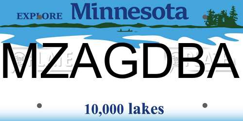 MZAGDBA Minnesota License Plate