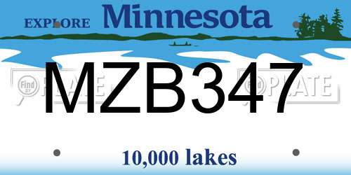 MZB347 Minnesota License Plate