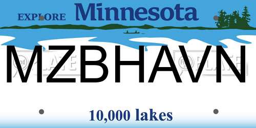 MZBHAVN Minnesota License Plate