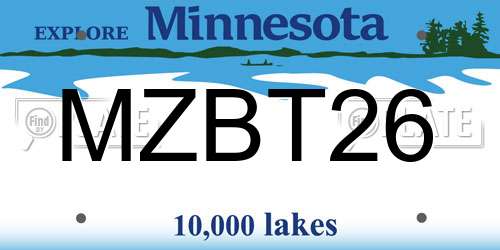 MZBT26 Minnesota License Plate