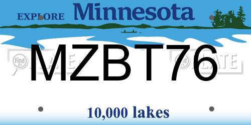 MZBT76 Minnesota License Plate