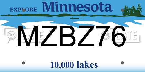 MZBZ76 Minnesota License Plate