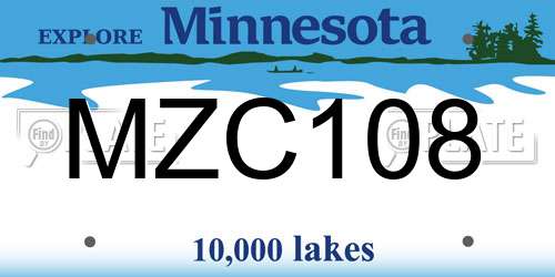 MZC108 Minnesota License Plate