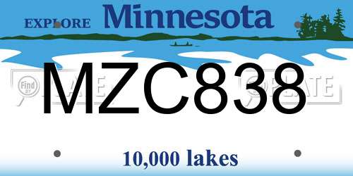 MZC838 Minnesota License Plate