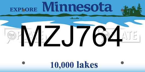 MZJ764 Minnesota License Plate