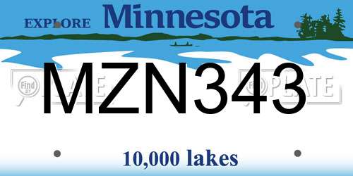 MZN343 Minnesota License Plate
