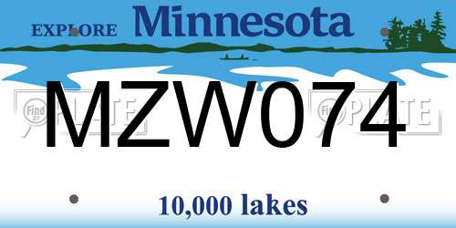 MZW074 Minnesota License Plate