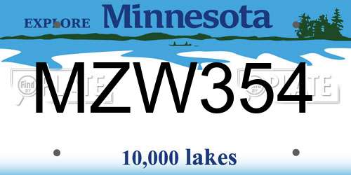 MZW354 Minnesota License Plate