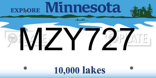 MZY727 Minnesota License Plate