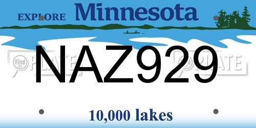 NAZ929 Minnesota License Plate