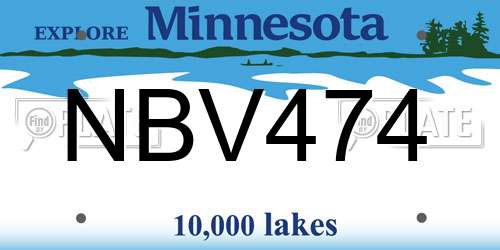 NBV474 Minnesota License Plate
