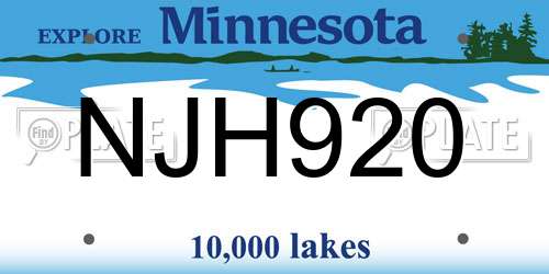 NJH920 Minnesota License Plate
