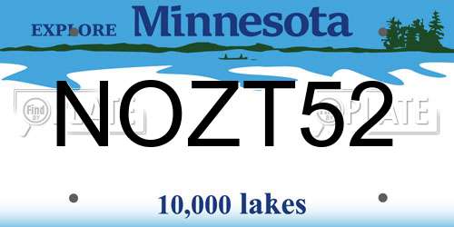 NOZT52 Minnesota License Plate