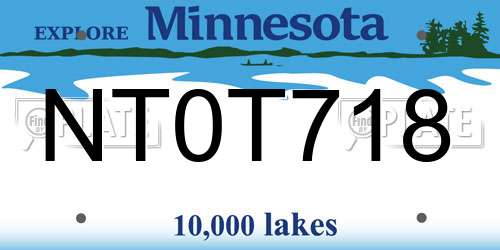 NT0T718 Minnesota License Plate