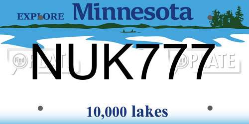 NUK777 Minnesota License Plate