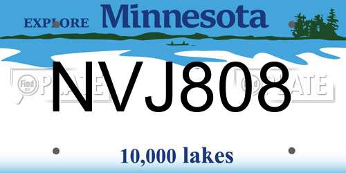 NVJ808 Minnesota License Plate