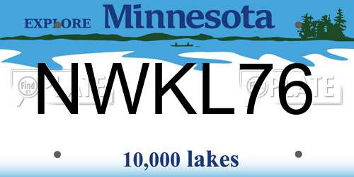 NWKL76 Minnesota License Plate