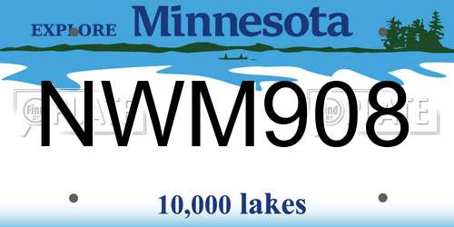 NWM908 Minnesota License Plate