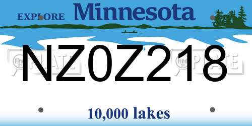 NZ0Z218 Minnesota License Plate
