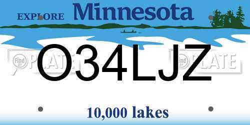 O34LJZ Minnesota License Plate
