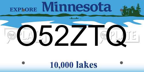 O52ZTQ Minnesota License Plate