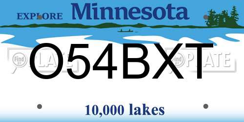 O54BXT Minnesota License Plate