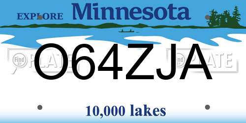 O64ZJA Minnesota License Plate