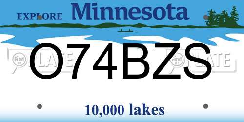 O74BZS Minnesota License Plate