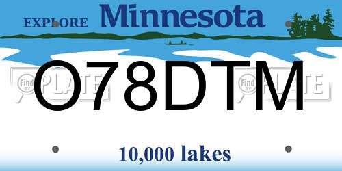 O78DTM Minnesota License Plate