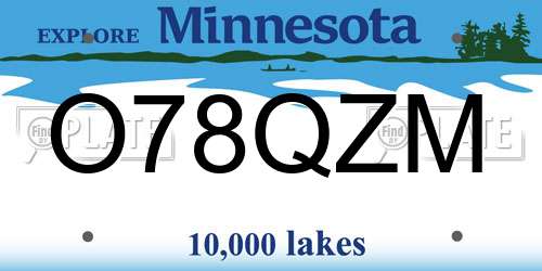O78QZM Minnesota License Plate