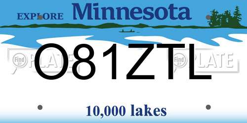 O81ZTL Minnesota License Plate