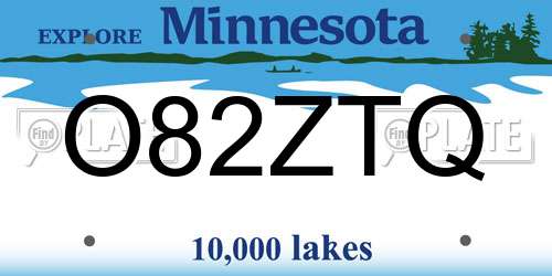 O82ZTQ Minnesota License Plate