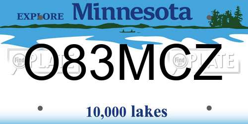 O83MCZ Minnesota License Plate