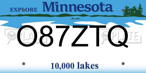 O87ZTQ Minnesota License Plate