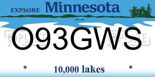 O93GWS Minnesota License Plate