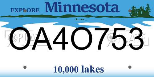 OA4O753 Minnesota License Plate