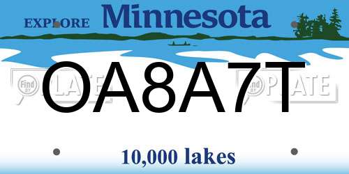 OA8A7T Minnesota License Plate