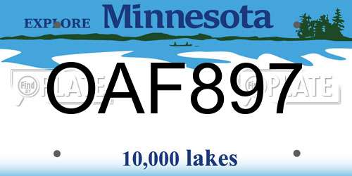 OAF897 Minnesota License Plate