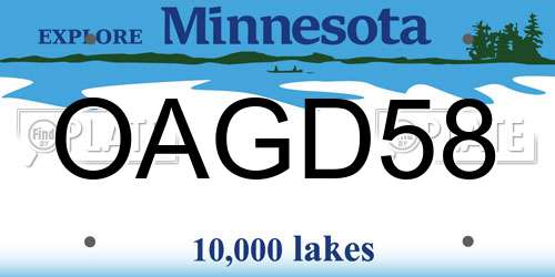 OAGD58 Minnesota License Plate