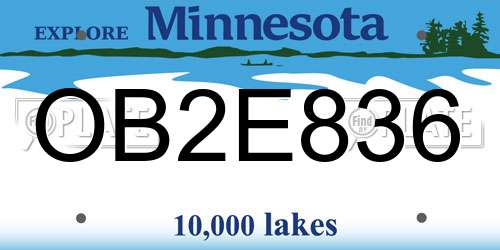 OB2E836 Minnesota License Plate