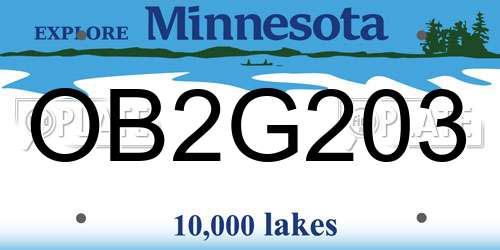 OB2G203 Minnesota License Plate