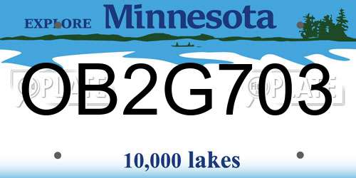 OB2G703 Minnesota License Plate
